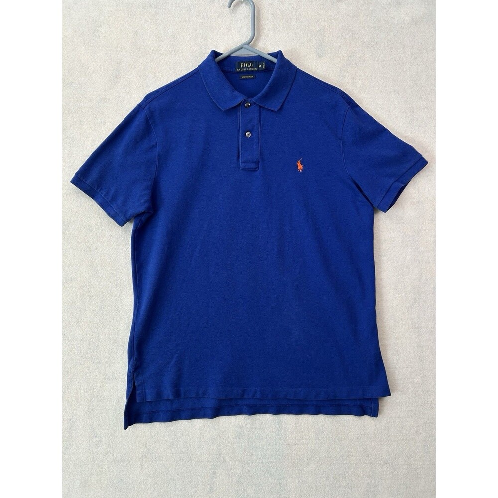 Polo Ralph Lauren Shirt Mens Medium Royal Blue Orange Pony Stretch Mesh Polo M